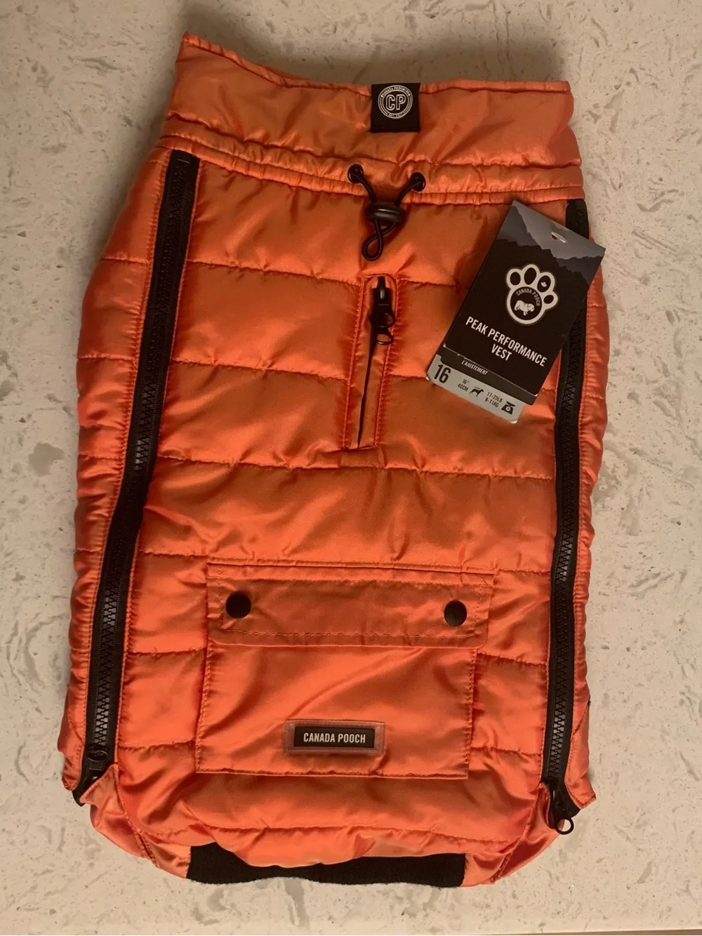 Canada Pooch Puffer Dog Coat Sz Med 16 17-25 Lbs orange/black fleece lined NEW